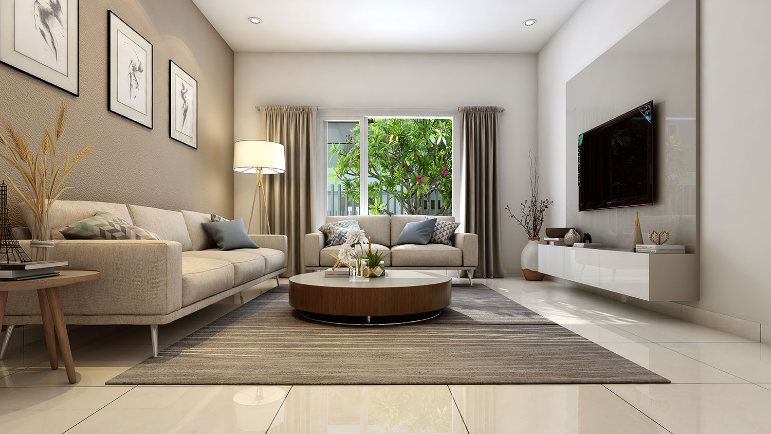 Grand Living room view of a 3 BHK Villa of S&P The Address Villas in Chennai near Medavakkam